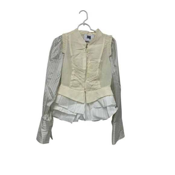 Zara ICONS Womens Romantic Shirt M White Striped Layered Blouse 8552/716 NWD - Picture 1 of 12
